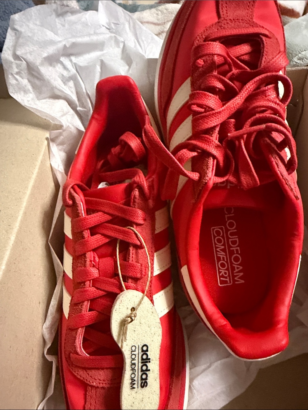 NWOT adidas Red Sneakers with White 3-Stripes